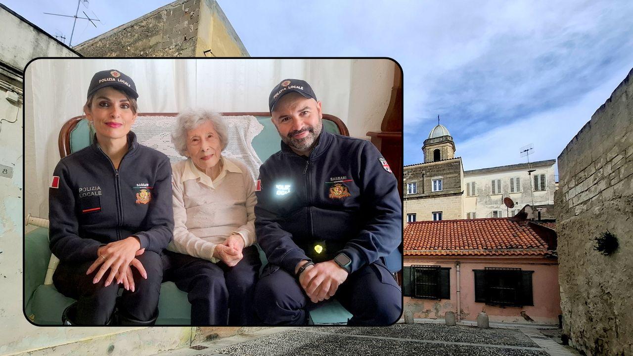 
	Maria Pedroni con gli agenti Monia Magliona e Ivano Cacciotto&nbsp; <em><strong>(foto Ivan Nuvoli)</strong></em>

