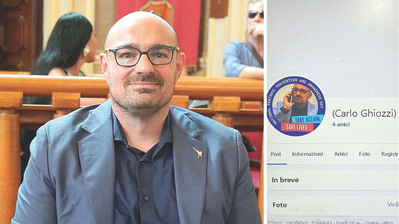 
	Carlo Ghiozzi in consiglio comunale (foto Stick) e&nbsp;l&rsquo;account Fb fasullo aperto col suo nome e la sua foto dopo che avevano hackerato l&rsquo;altro

