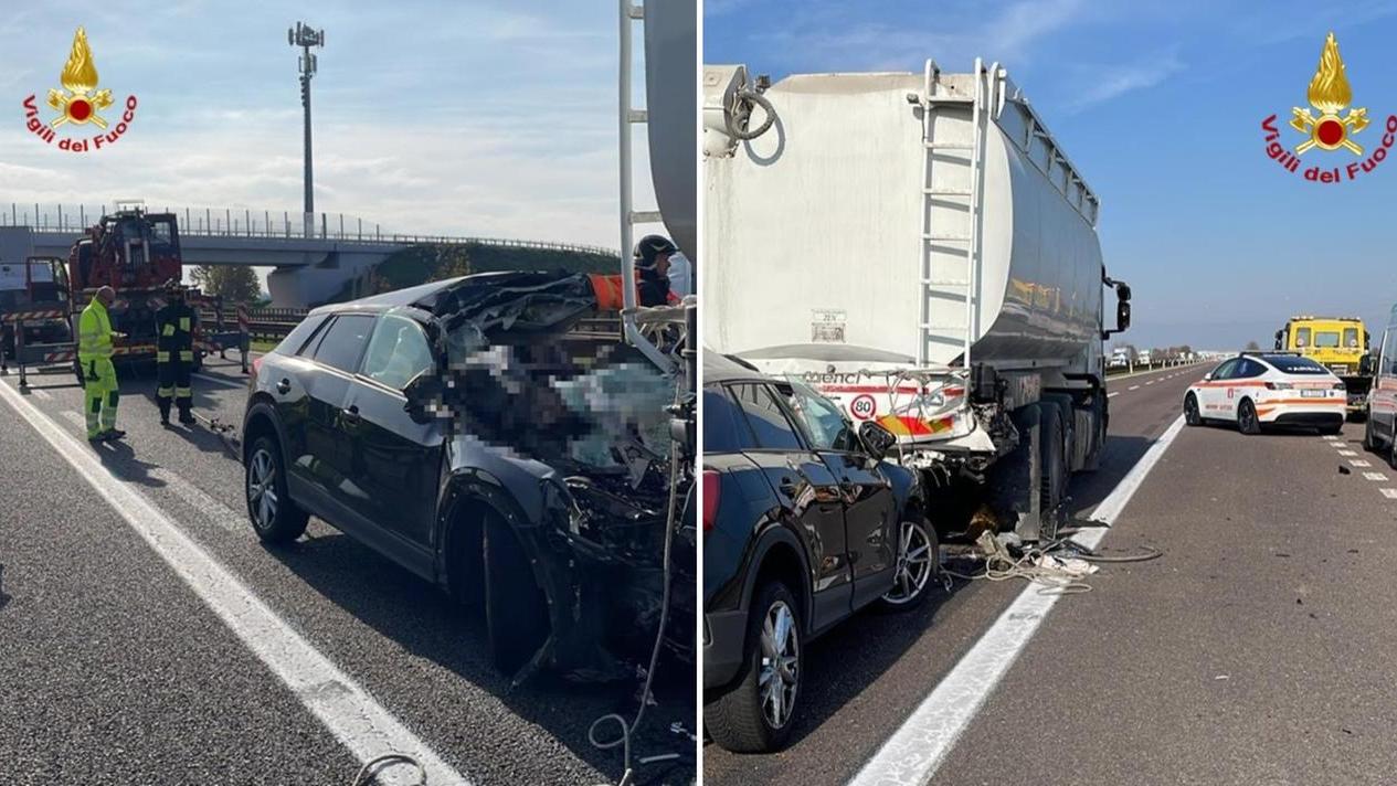 L'incidente mortale in A22 (foto vigili del fuoco Mantova)