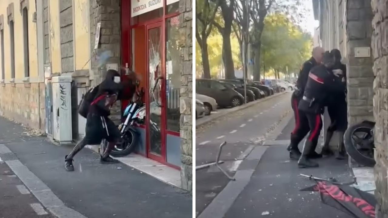 
	L'uomo mentre sfonda la vetrina e fermato dai carabinieri

