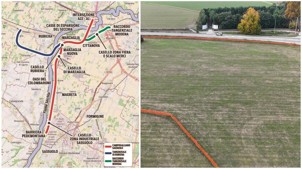 Il tracciato della bretella e i terreni già recintati