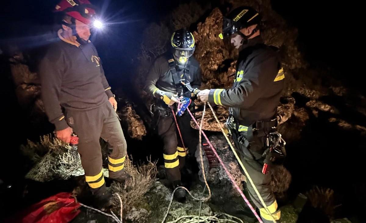 Cane da caccia precipita in una voragine, recuperato dai vigili del fuoco
