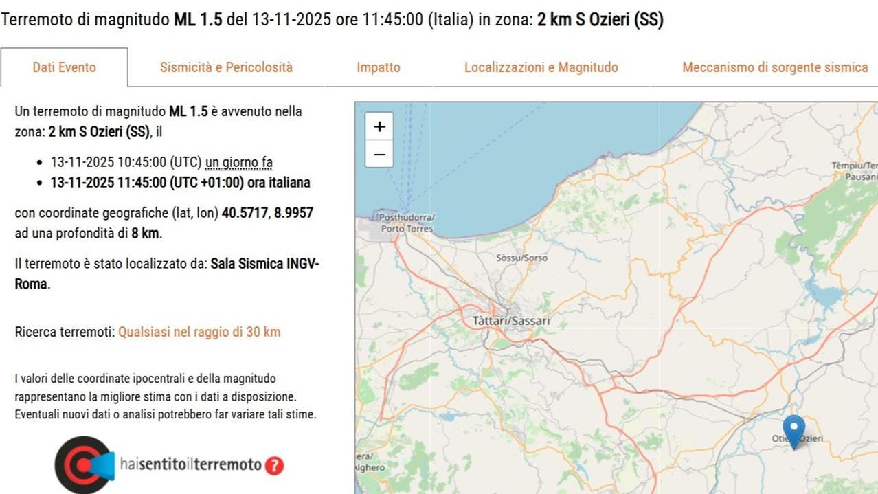 I sismografi registrano una scossa di terremoto in Sardegna: ecco dove