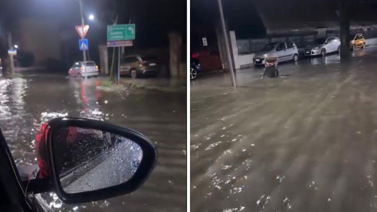 Strade allagate a Marina di Carrara (foto Facebook)