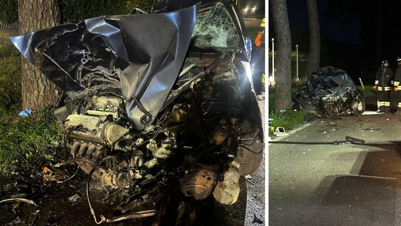 L'auto della vittima dopo lo schianto (Foto: Amaranto Channel)