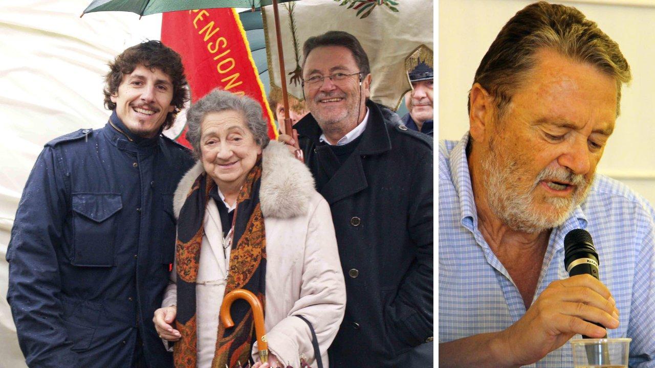 Riccardo Bertini insieme alla madre e al figlio; a destra, Bertini