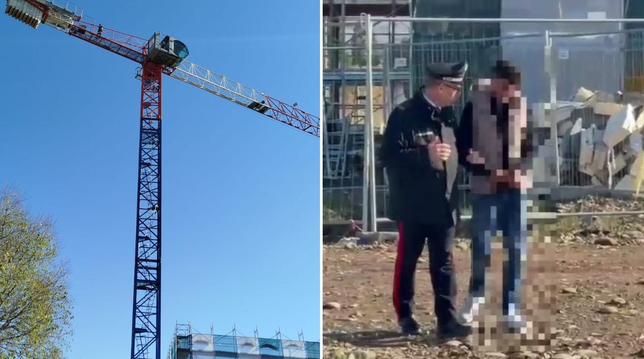 
	L'operaio sulla gru e dopo essere sceso

