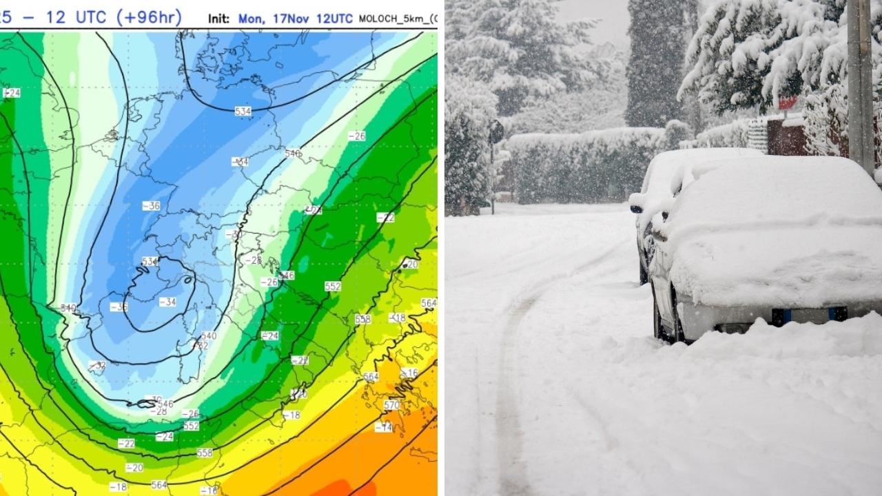 A sinistra l'irruzione fredda prevista