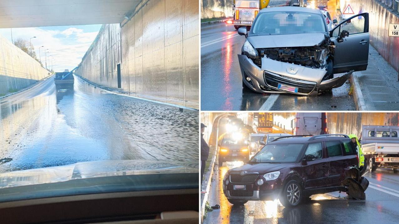 Frontale tra due auto in via Emilia Ovest: «Il sottopasso era pieno d’acqua»
