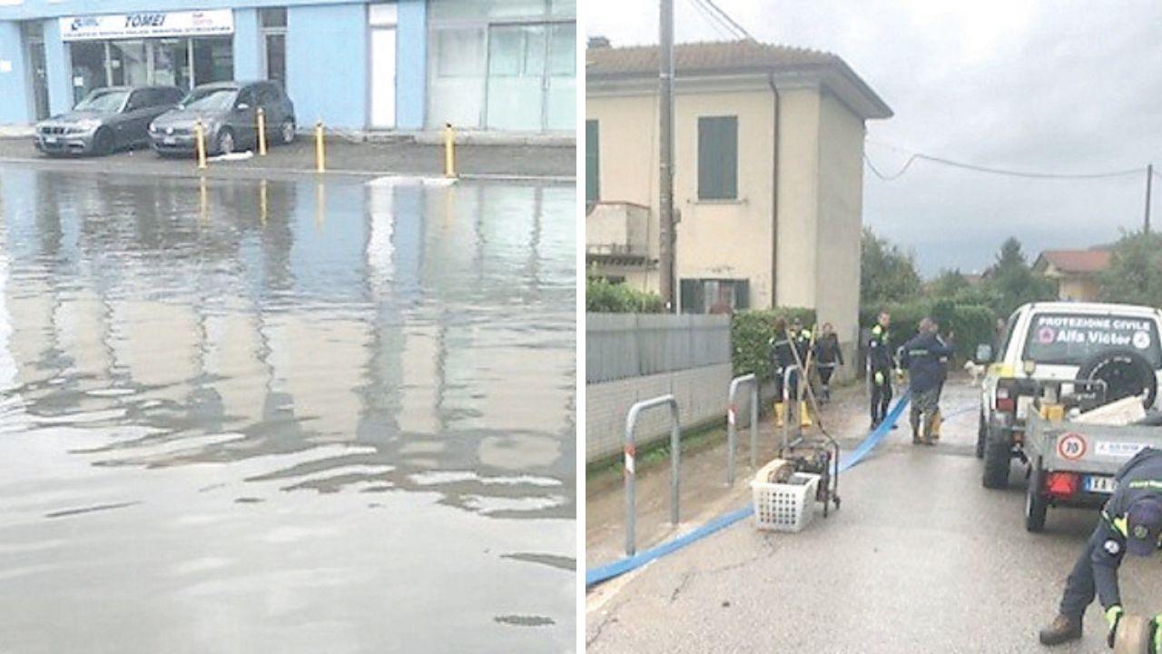 Viale Zaccagna domenica mattina (16 novembre), a dx i volontari dell’Alfa Victor in azione in via Cavaiola