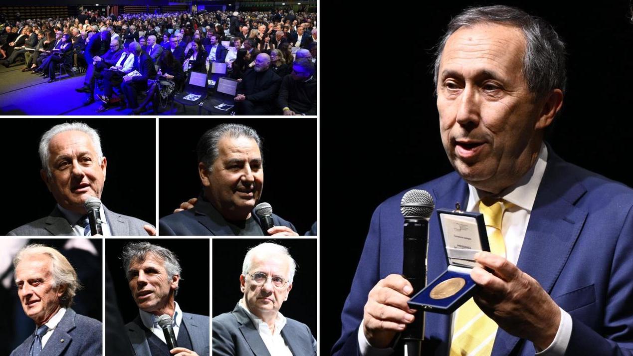 La platea, gli ospiti e Antonio Panini con la medaglia