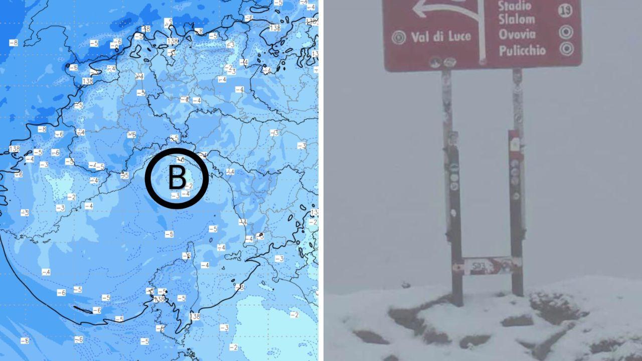 Il modello (dal Cmt) e la neve in Toscana