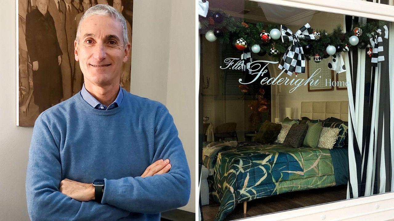 Marco Federighi e l’esterno del nuovo negozio Federighi Home a Pontedera