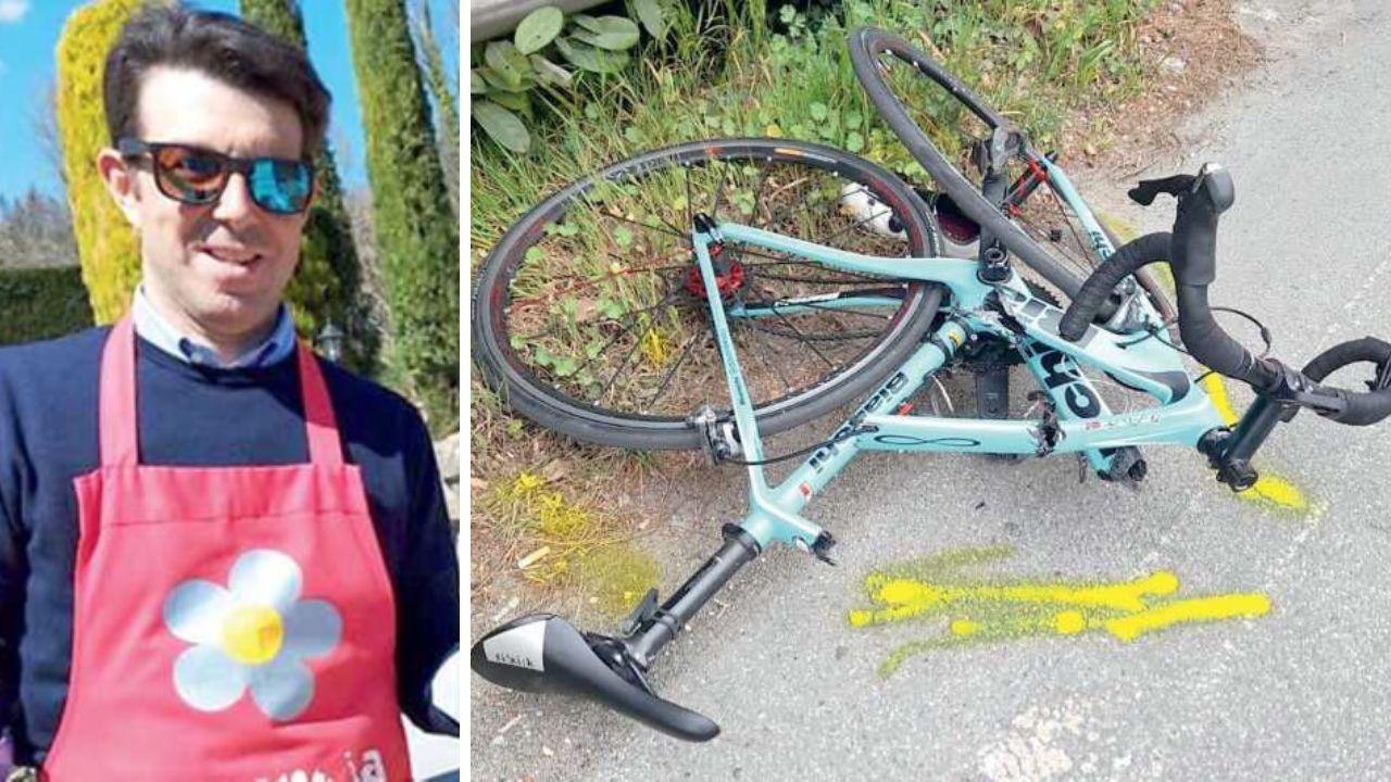 Alessandro Guaspari e la bicicletta Bianchi che si spezzò dopo l'impatto con il dosso non segnalato