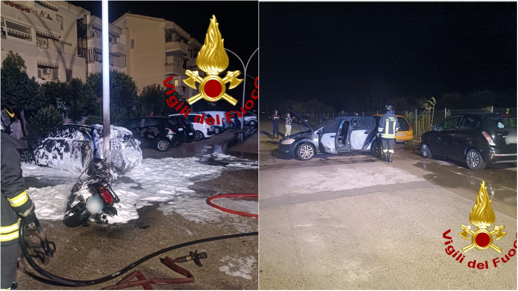 Alghero, in fiamme due auto e due moto