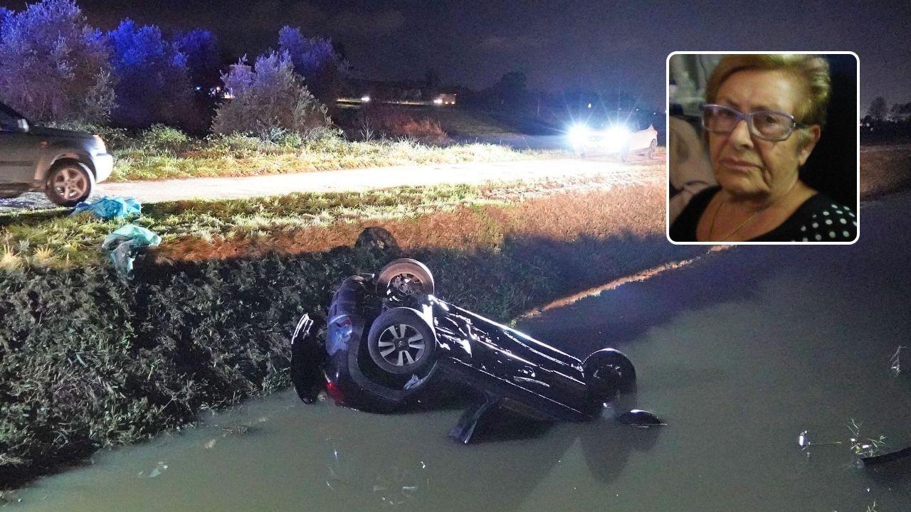 
	La macchina finita nel fosso (foto Stick), in alto la vittima, Maria Albanese

