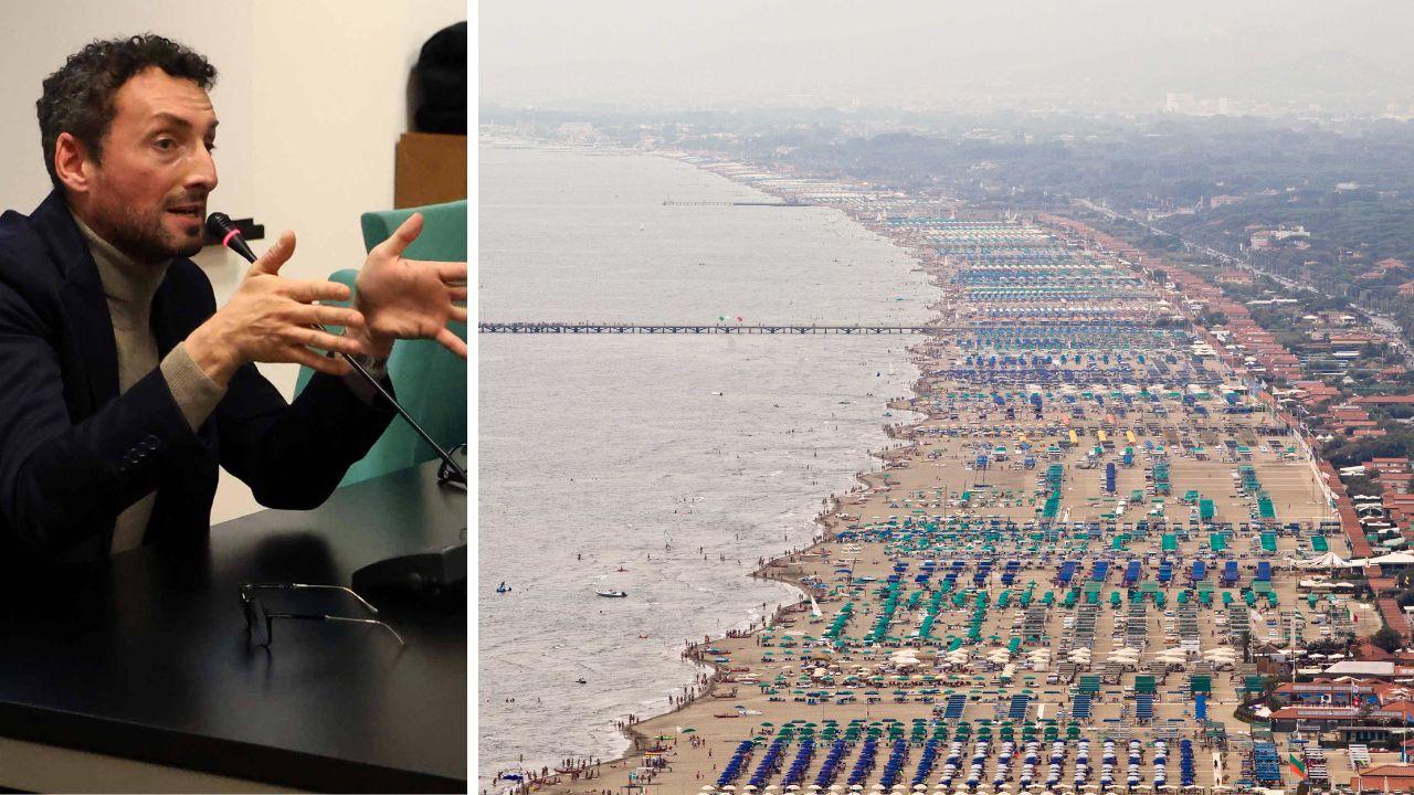 Alessandro Del Dotto, l'avvocato che tutela i balneari e una veduta degli stabilimenti versiliesi