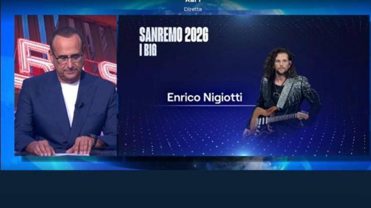 Il momento in cui Carlo Conti ha annunciato la partecipazione di Enrico Nigiotti al Festival di Sanremo 2026