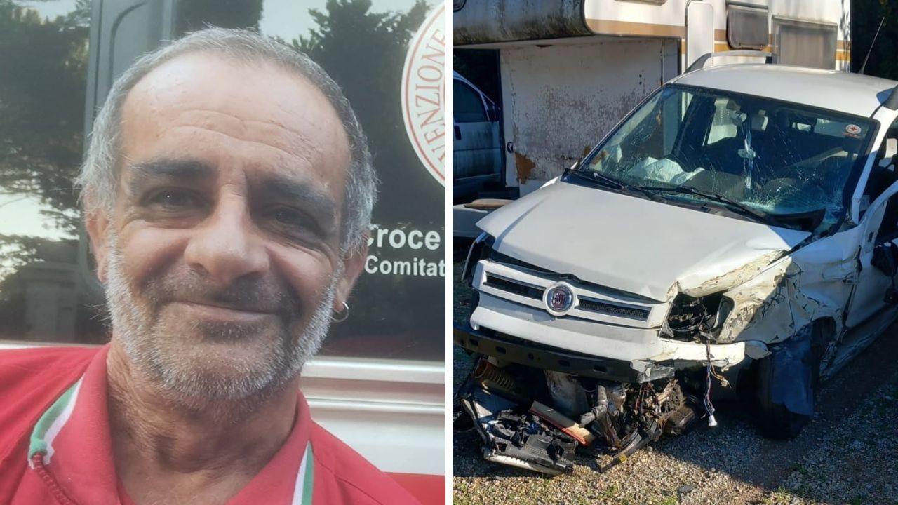 La vittima, Antonio Mazzoli e la sua auto distrutta (foto Enzo Russo)