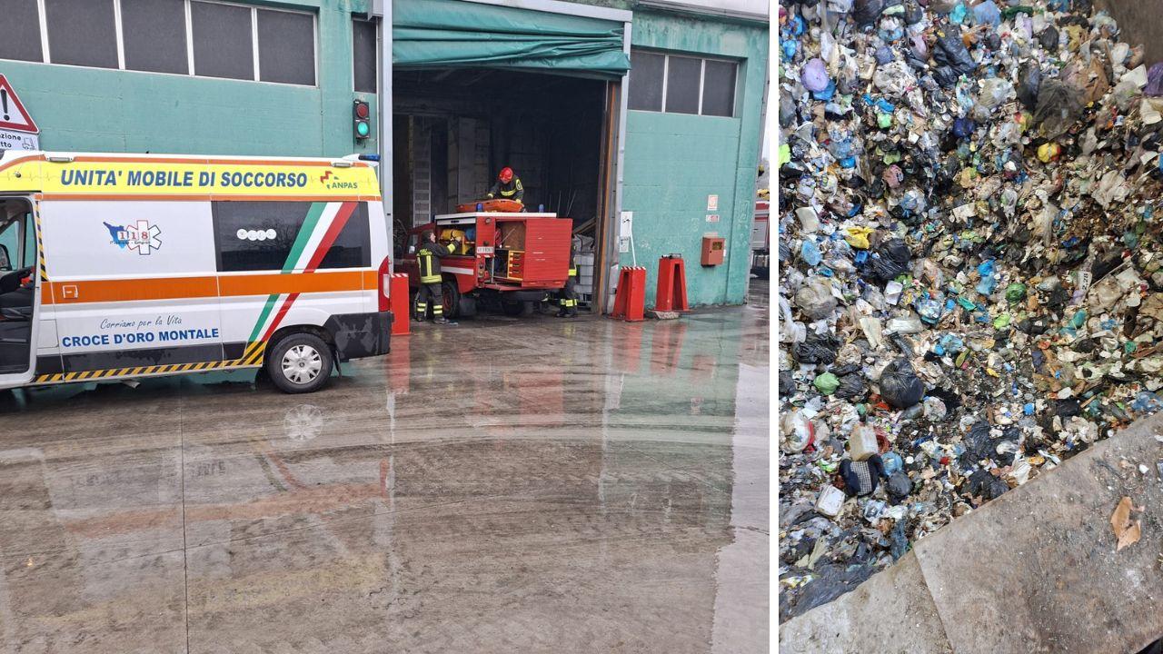 Il personale di soccorso sul luogo dell'incidente e la buca in cui è caduto il camionista