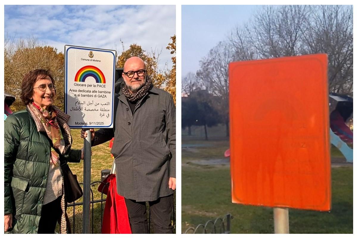 
	Il sindaco al momento dell'inaugurazione e la targa imbrattata al parco Amendola

