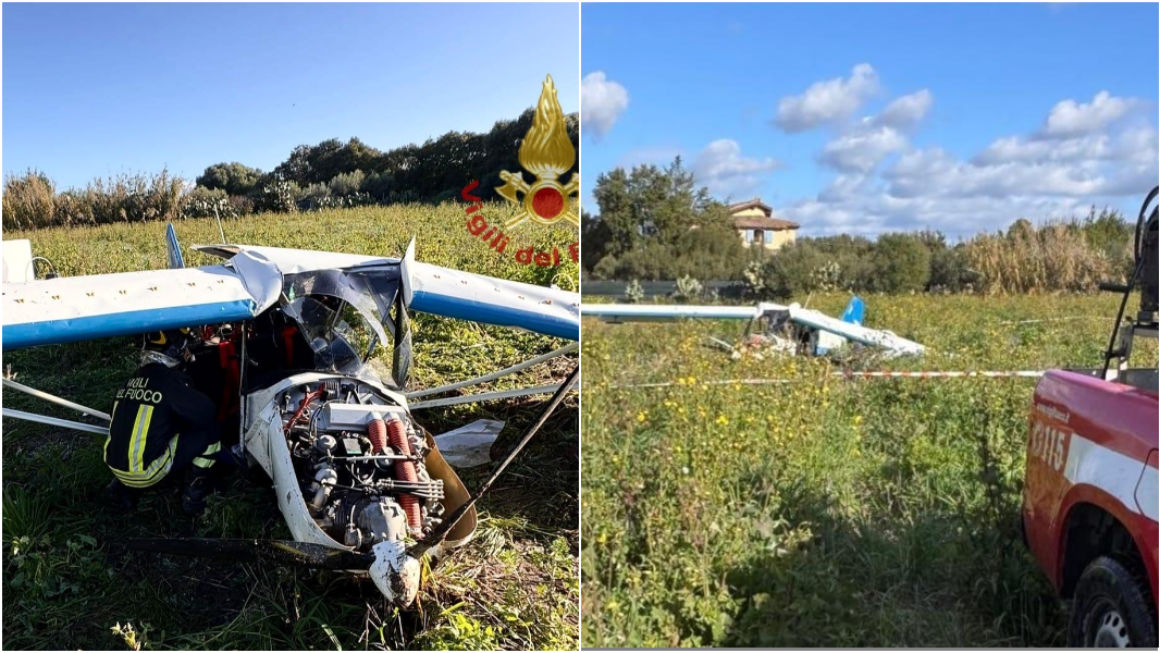 Ultraleggero precipita in campagna: il pilota trasportato d’urgenza all’ospedale
