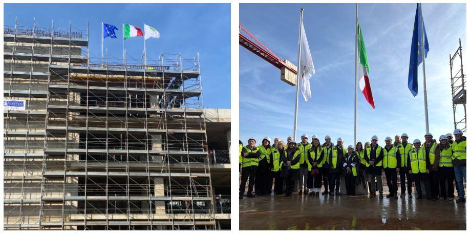 Mire, completati i lavori esterni all’edificio: ecco come avanza l’opera e la cerimonia delle tre bandiere