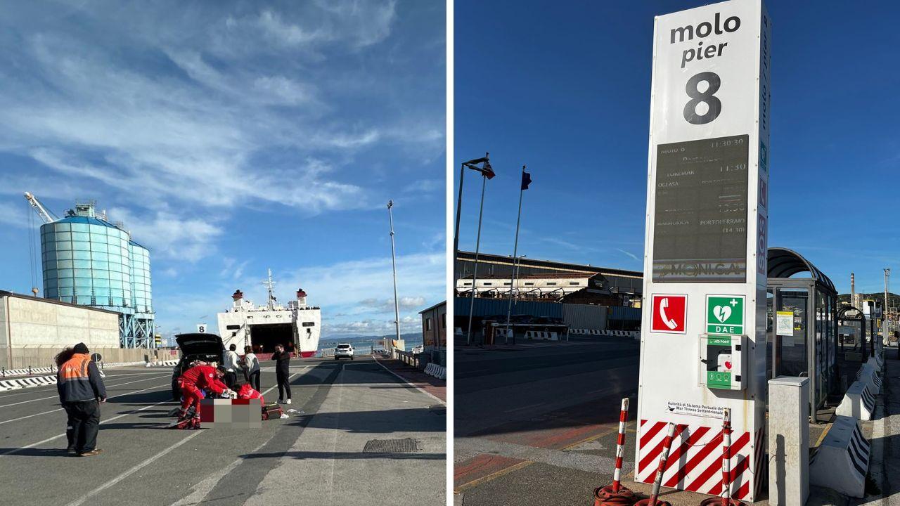 I soccorsi alla donna e il defibrillatore al porto di Piombino