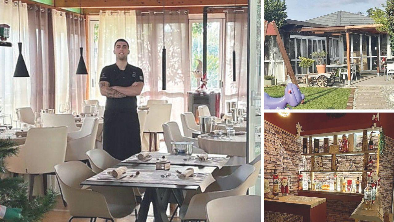 La sala del ristorante M34, a dx l’ingresso e uno degli angoli del locale dove accomodarsi per un drink