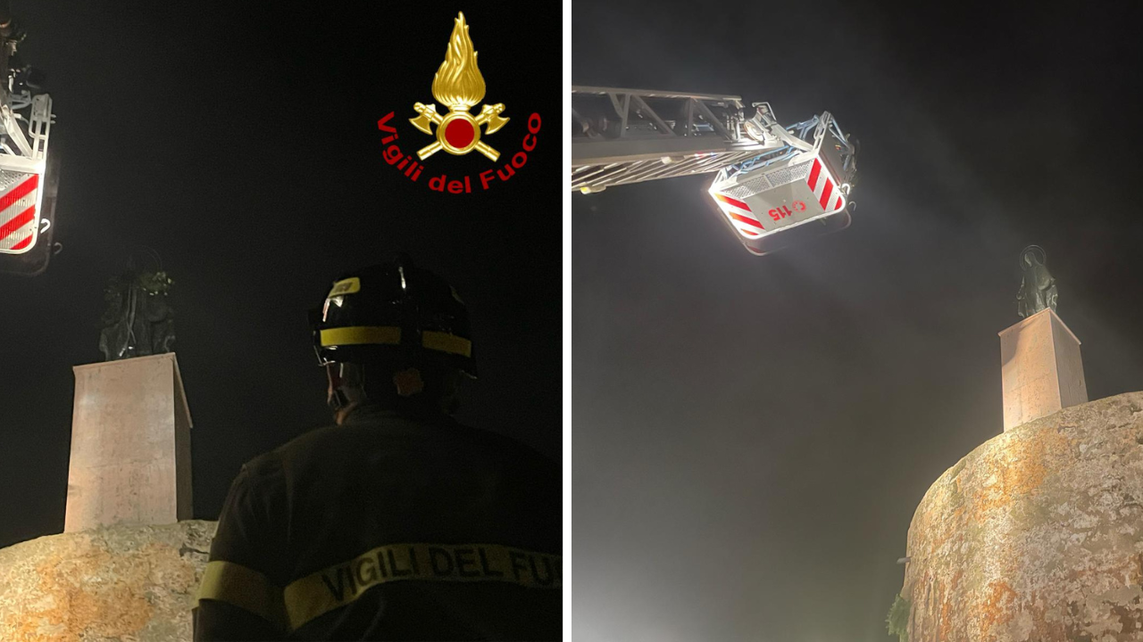 Alghero, l’omaggio dei vigili del fuoco alla “Madonnina” della torre di Sant’Elmo