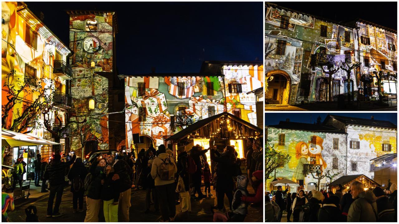 Il videomapping in piazza Corsini a Fanano
