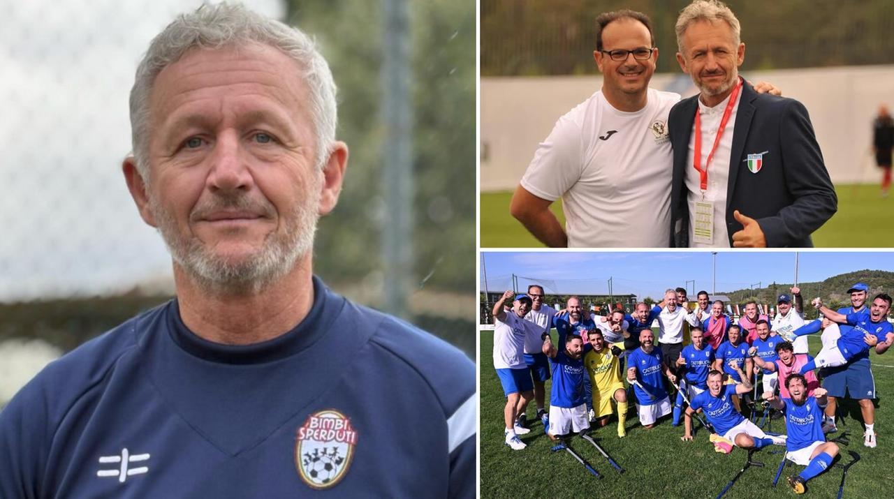 
	Renzo Vergnani con la tuta dei "Bimbi Sperduti", Zarzana e la Nazionale

