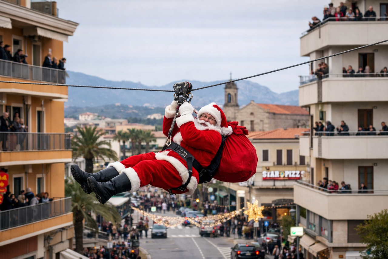 Babbo Natale vola su Olbia: slitta in calata per 130 metri per i ragazzi con disabilità