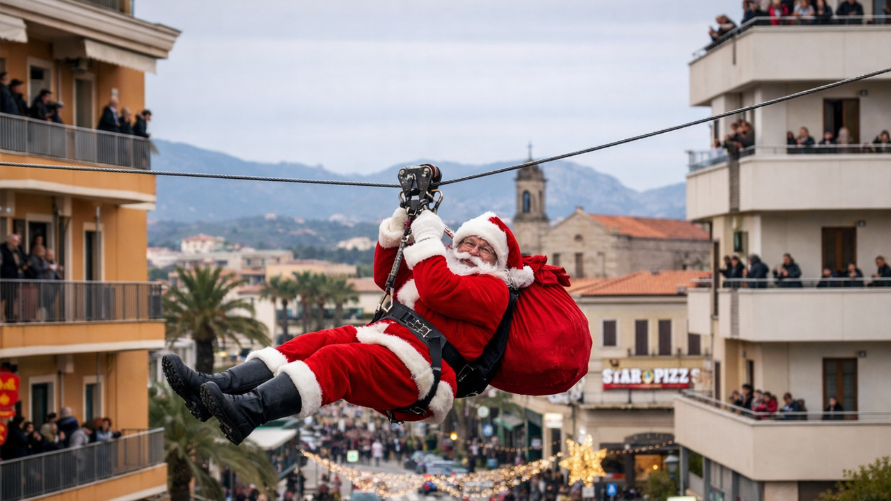 Babbo Natale vola su Olbia: slitta in calata per 130 metri per i ragazzi con disabilità