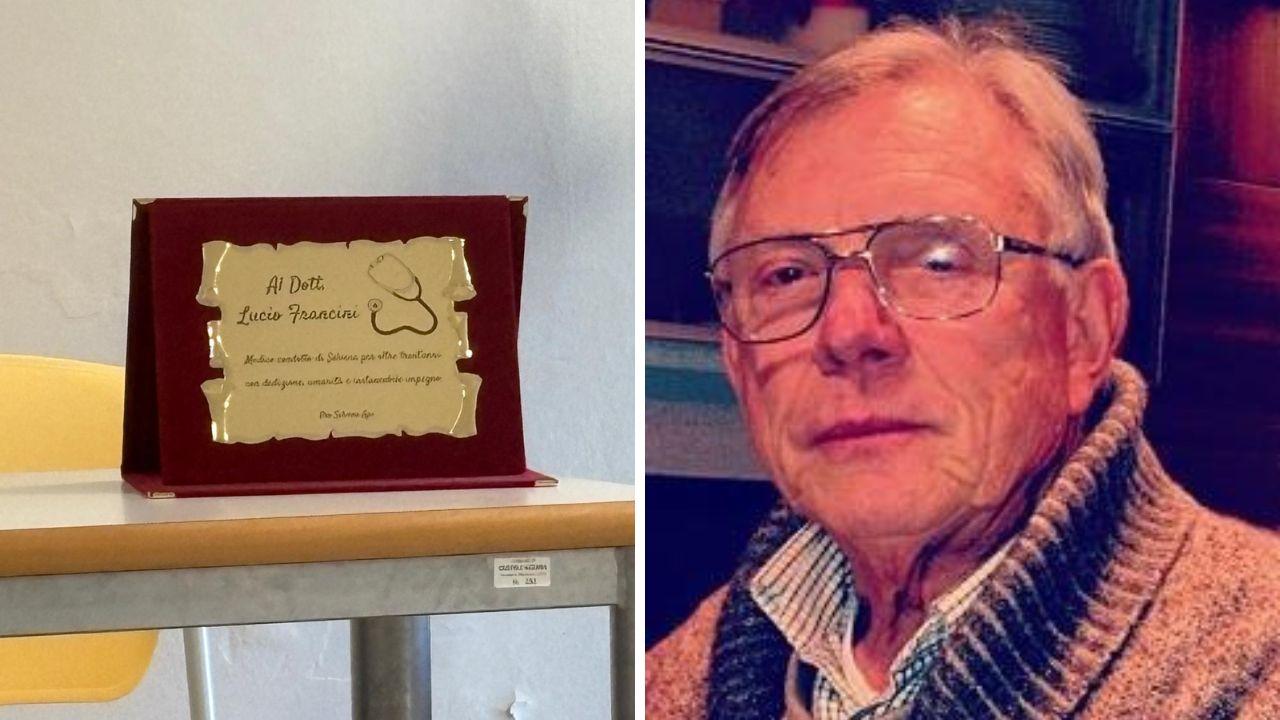Il dottor Francini e la targa che gli era stata donata