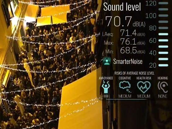 L'affollamento in via Cambini e una misurazione dei decibel