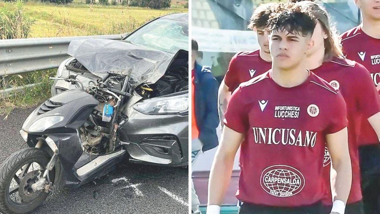 I mezzi coinvolti nell’incidente e Anwar Megbli, morto a 18 anni
