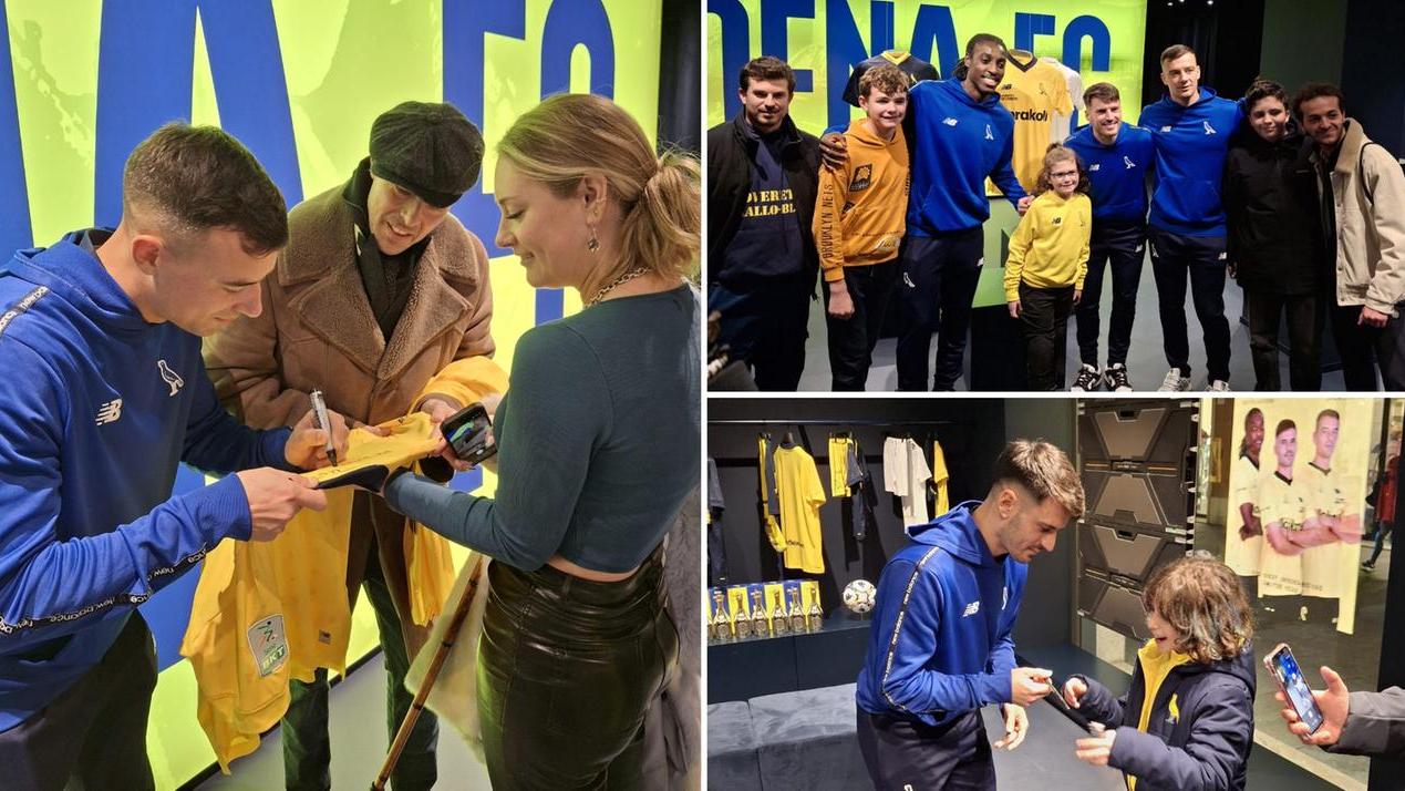 I tifosi (a sinistra la coppia canadese) nello store del Modena