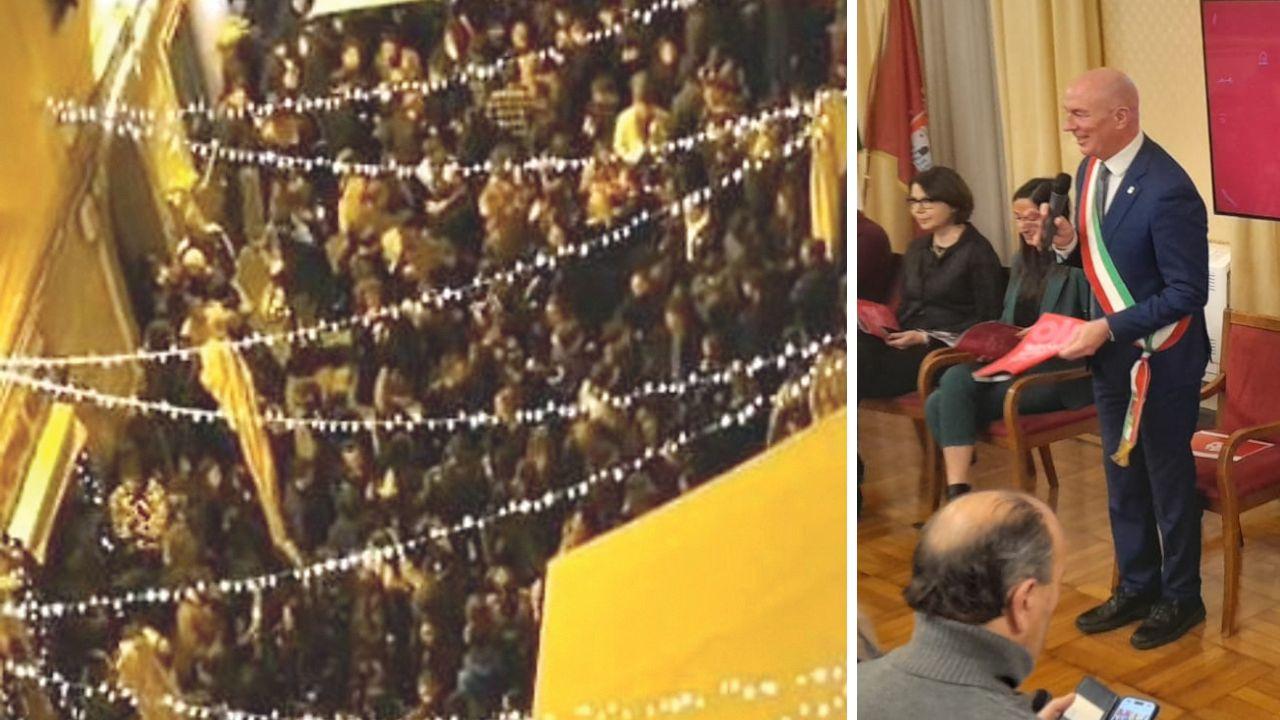 
	La folla in via Cambini e il sindaco Luca Salvetti alla conferenza di fine anno

