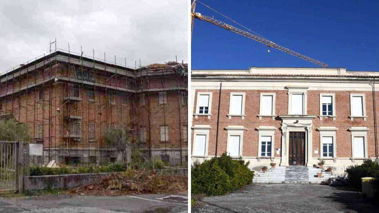 La scuola oggi e durante i lavori (foto Cuffaro)