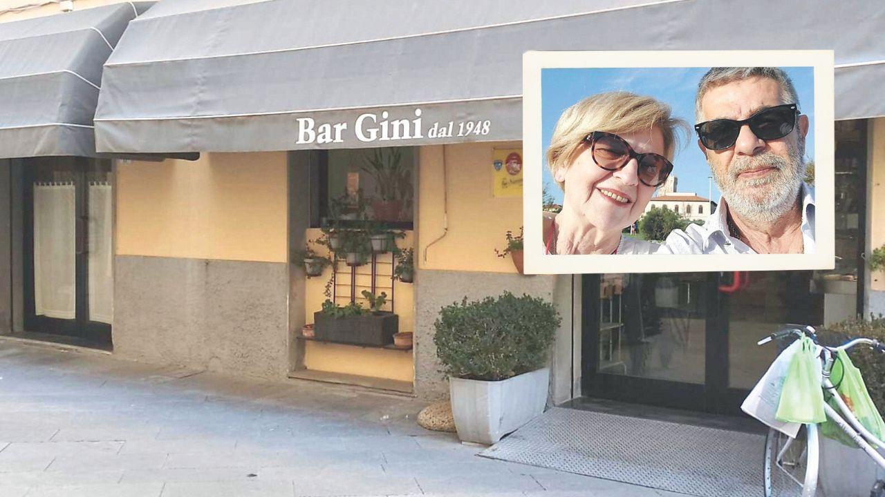 Il bar Gini e gli storici titolari Paola Gini e Bachisio Serra