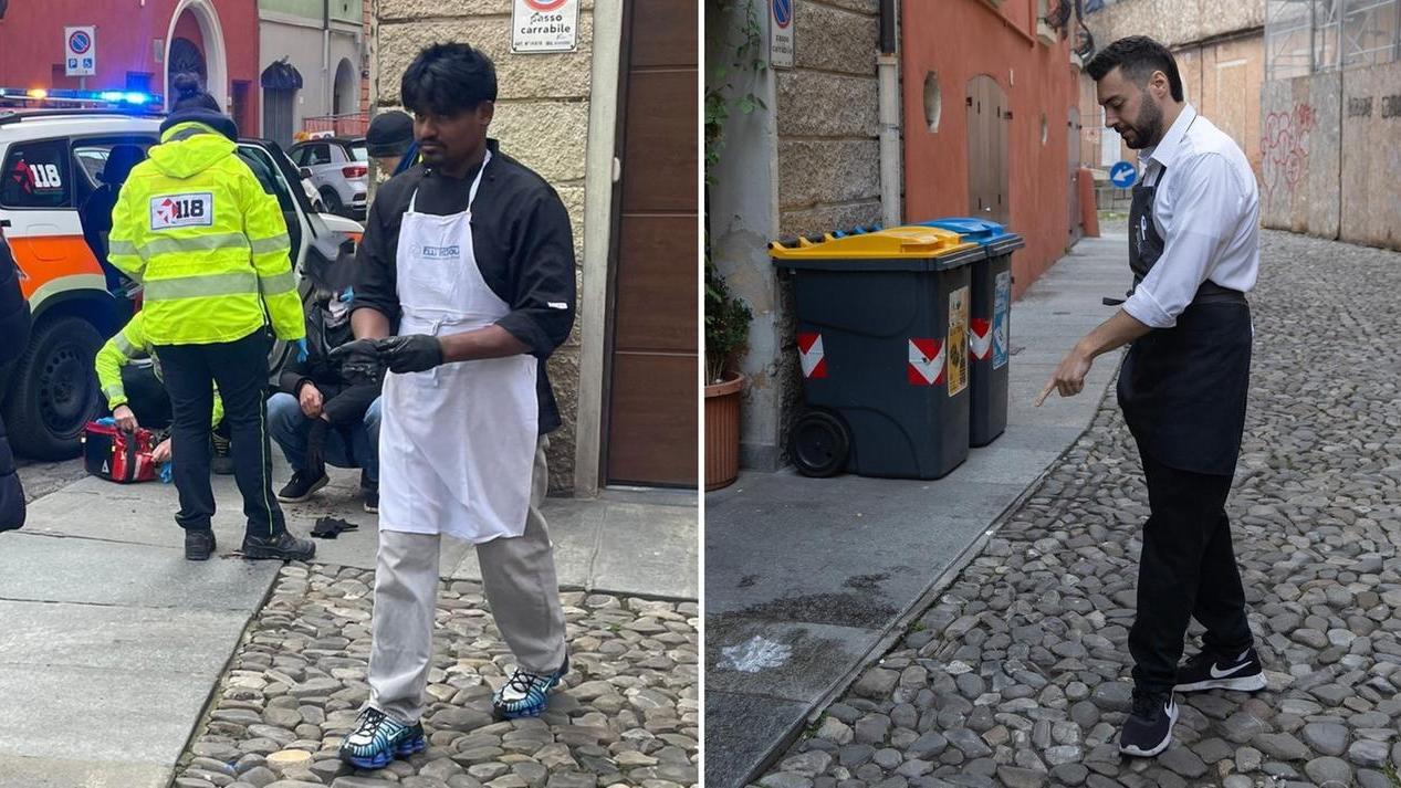 Due dipendenti di Ermes (a sinistra il primo soccorritore)