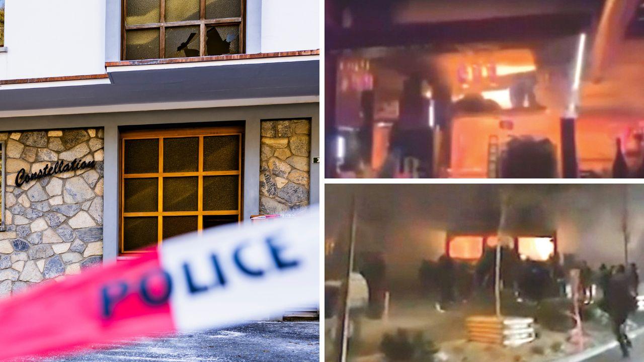 Il nastro della polizia fuori dal locale e alcuni frame dei video della tragedia