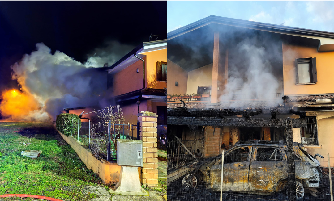 Incendio nella notte a Vigarano, auto distrutte e case non fruibili