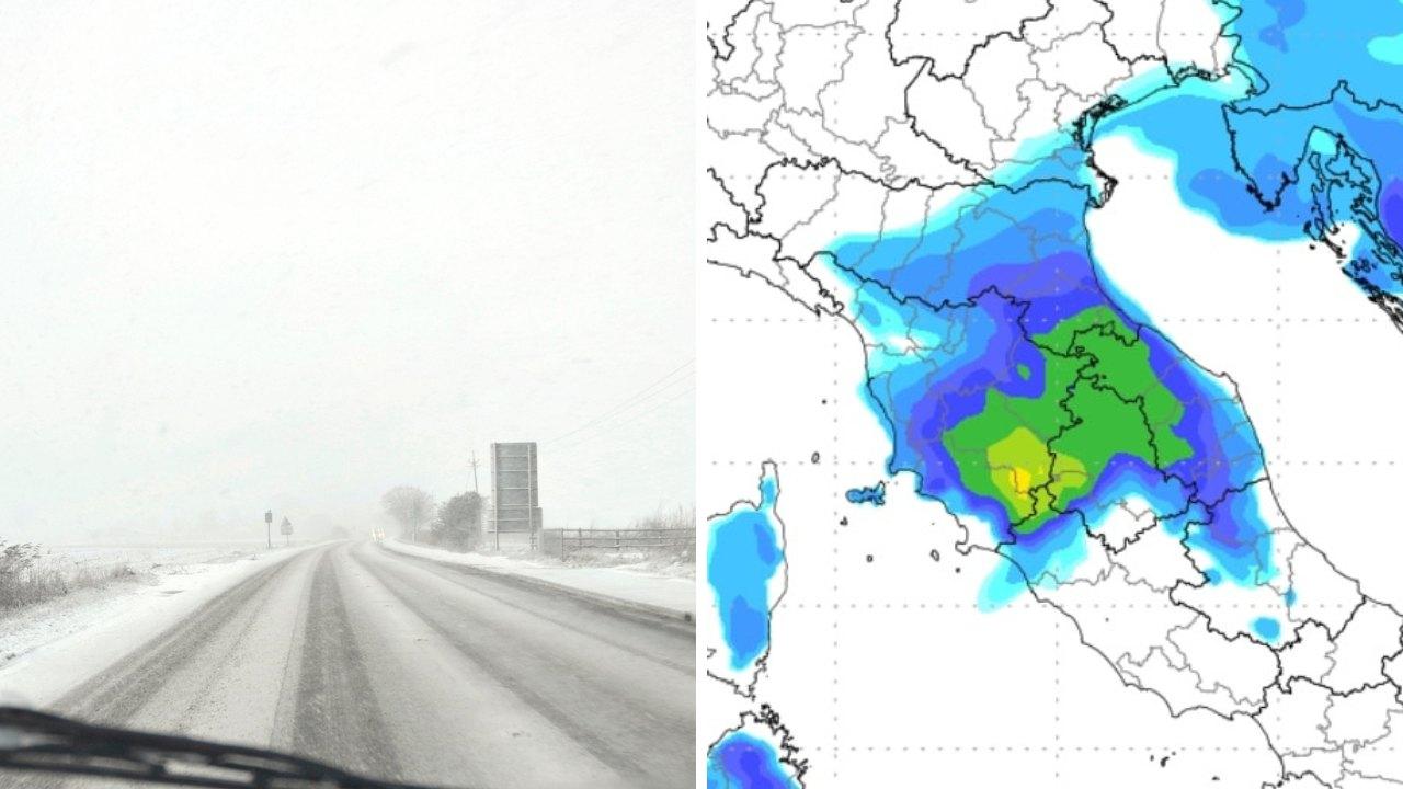 Il modello utilizzato dal Cmt per descrivere la situazione del 6 gennaio e una strada innevata (foto di repertorio)