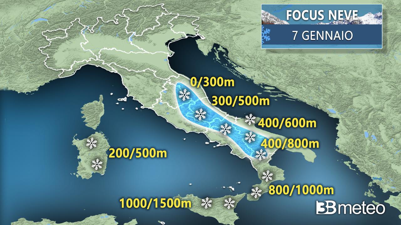 Freddo e vento sulla Sardegna, il vortice artico riporta la neve nelle zone interne