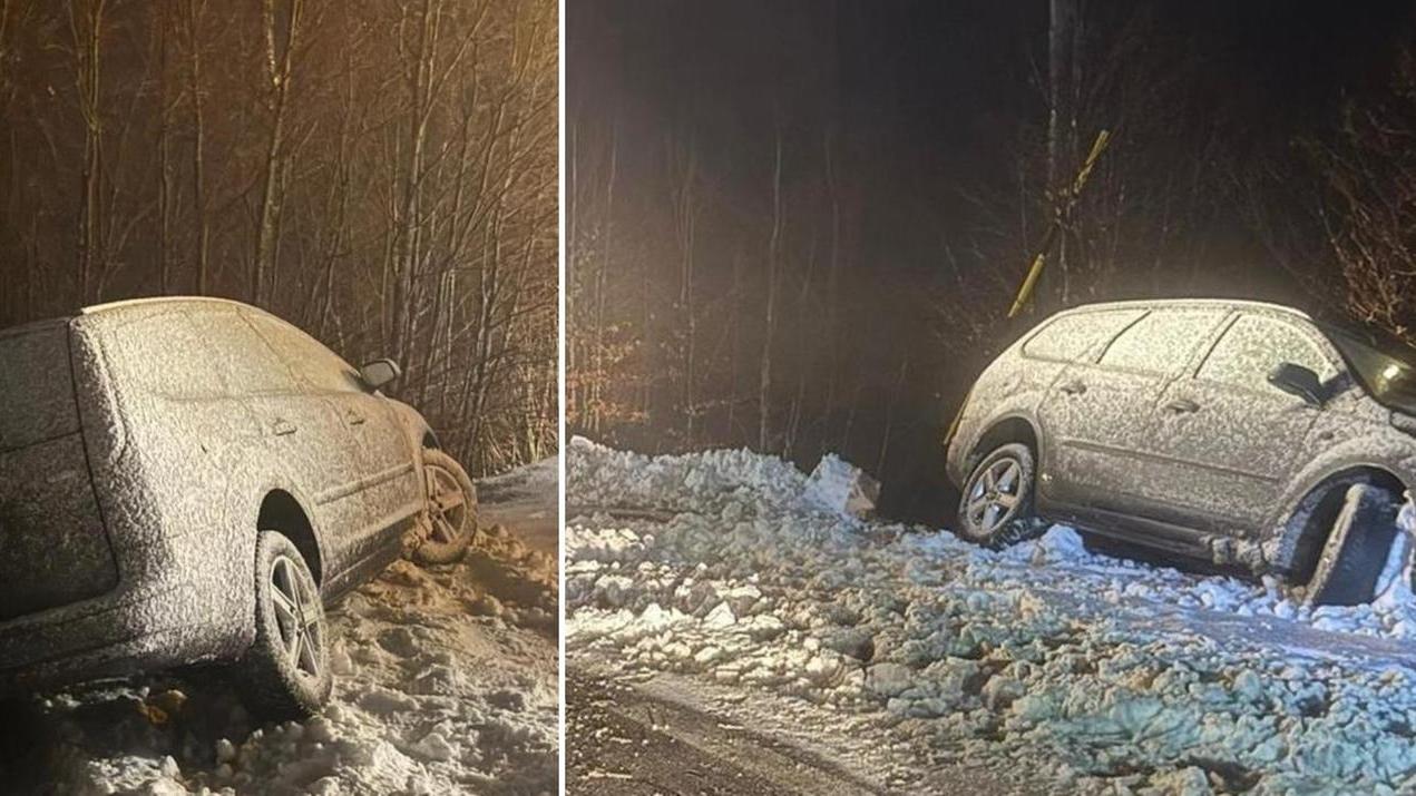 L'auto in bilico sulla scarpata