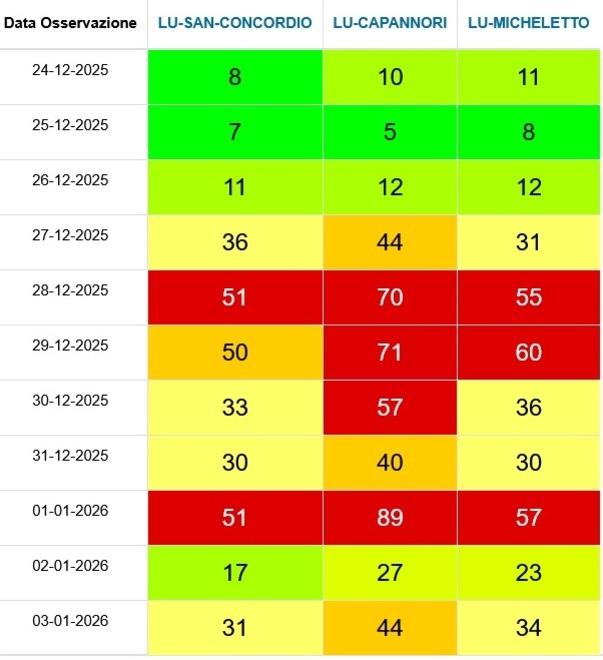 Piana di Lucca, polveri sottili: livelli superati anche durante i giorni di festa<br type="_moz" />
