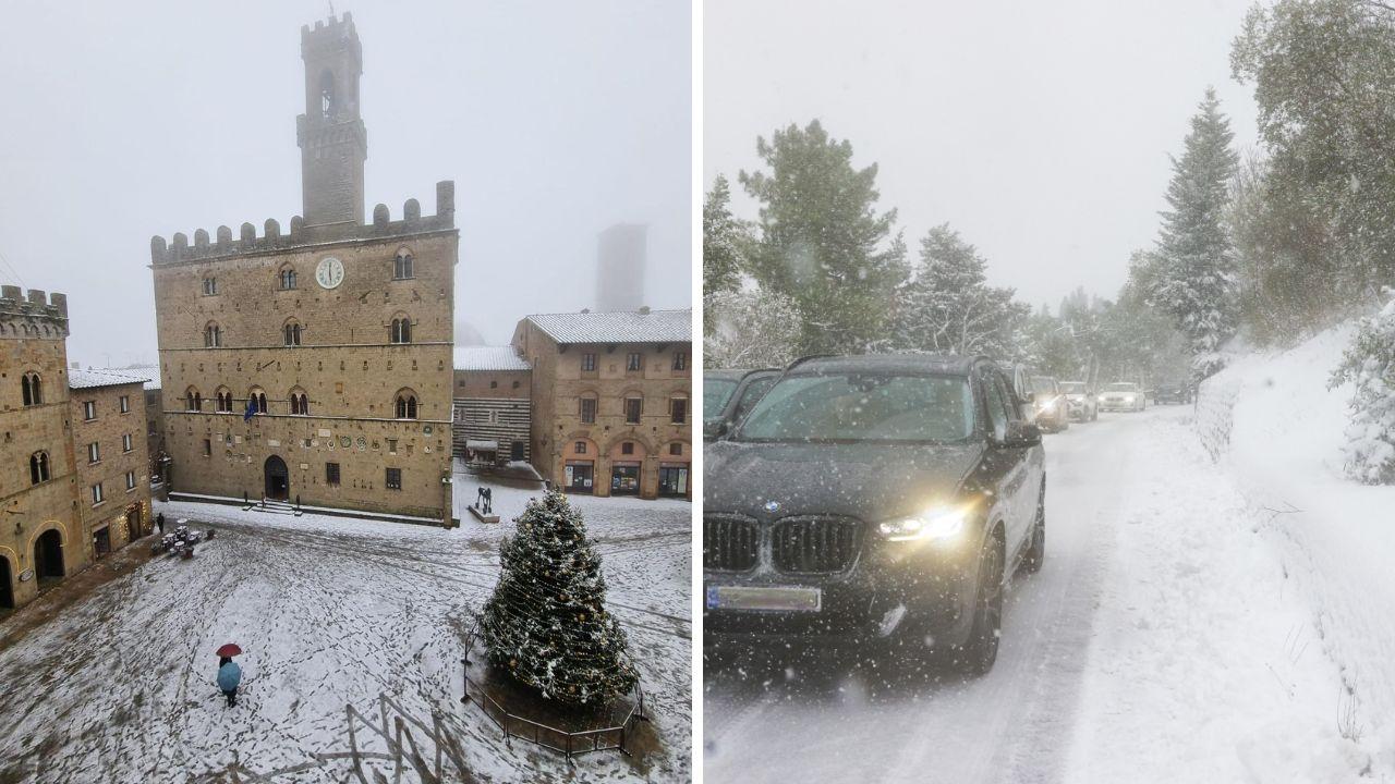 
	Da sx la neve a Volterra e sulla via Bolognese a Firenze


