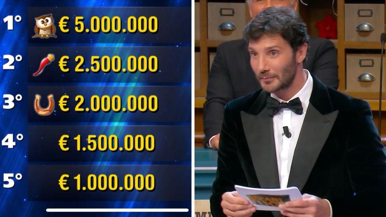 Stefano De Martino e i premi (foto da Affari tuoi, Rai 1)